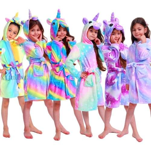 Winter Kids Unicorn Robe For Girls Pajamas Animal Hooded Children Bathrobe Boys Sleepwear Kids Baby Long Sleeve Towel Bath Robe