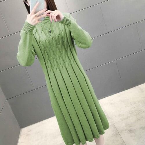 Long sweater women 2020 spring and autumn new fashion slim elegant sweater dress solid color warm knitted bottoming shirt dress