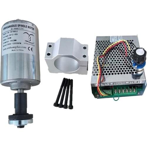 Angle Grinder Spindle Motor 48V 200W 300W 400W 500W Air-cooling cnc Spindle DC Motor + 1pcs 52mm Clamp + 1PCS Power Supply