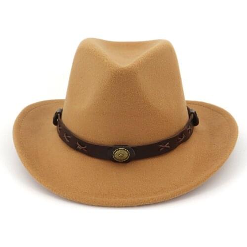 European US Wide Brim Woolen Felt Jazz Panama Hat bomber hat Western Cowboy Cowgirl Hats with Fedora for Men Women HF22
