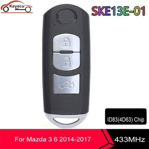KEYECU Remote Car Key Fob 3 Button 433MHz ID83 4D63 Chip for Mazda 3 6 2014 2015 2016 2017 SKE13E-01 +Uncut Blade 2011DJ5486