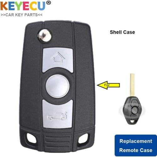 KEYECU EWS Modified Flip Remote Control Car Key Case Shell for BMW E81 E63 E38 E39 E46 M5 X3 X5 Z3 Z4, 3 Buttons - HU92 Blade