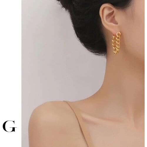 GHIDBK Statement Designed Layering Chain Studs Earrings in Stainless Steel Minimalist Fashion Street Style Earring Wholesale