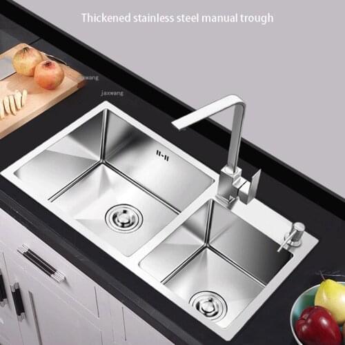 Stainless Steel Kitchen Sink for Restaurant Home Improvement Double Tank Washing Fruit Above Counter Bowl with Drain Accessories