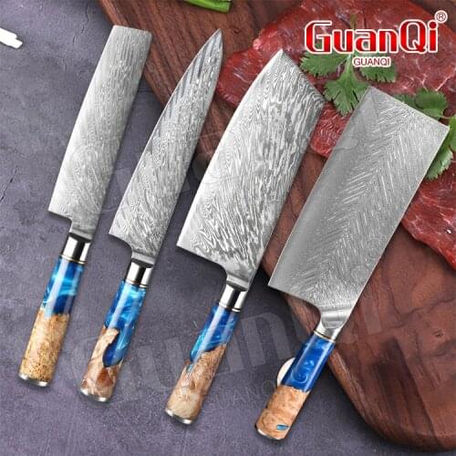 Kitchen Knives Resin handle Laser Damascus Pattern knives Sharp Meat Cleaver Slicing Chopping Utility Knives Cooking Tools