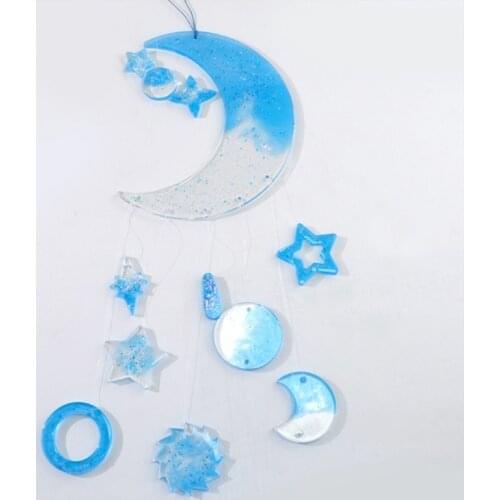 Moon Wind Chimes Epoxy Resin Mold with Rope Hanging Ornaments Casting Silicone Mould DIY Crafts Jewelry Decorations Casting Tool