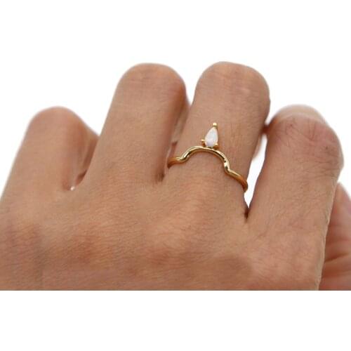 Fashion single tear drop opal V chevron rings gold color simple minimal design women lady classic ring desgin