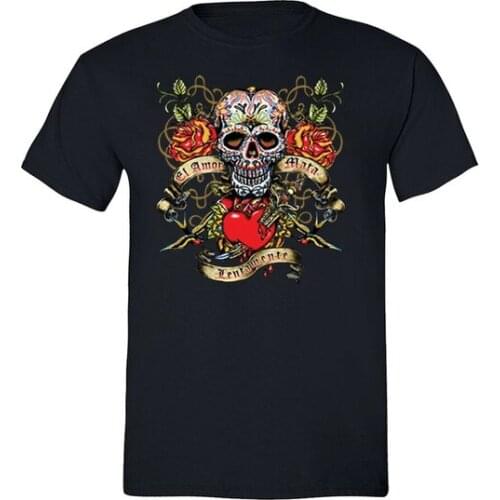 Mens La Amor Mata Sugar Skull Day of the Dead Dia de los Muertos Mexican T-Shirt