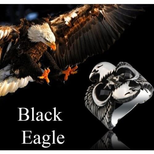 Black Eagle Ring 925 Silver Moon Star Ring For Men Double Head Eagle Male Ring Antique Pattern Biker Punk Vintage fine Jewelry