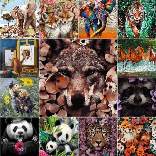 Animal Paintings By Numbers Kit Frameless Paintings On Canvas 50x40cm 27 Colors Gift Diff:5 Stars VA-2856