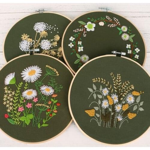 Flower Printed DIY Embroidery Starter Kit Needlework Cross Stitch Set With Bamboo Hoop for Beginner Sewing Art Craft Home Decor