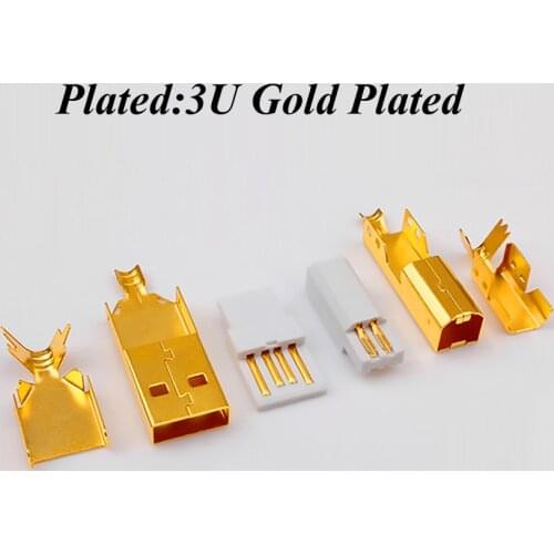Set USB A to B Soldering Adapter Plug 24k 3U Gold Plated Hifi For Diy USB cable