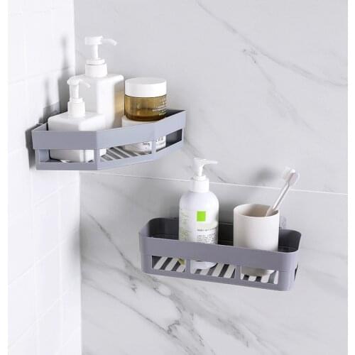 Punch-free Wall Hanging Bathroom Shelf Adhesive Storage Rack Corner Shower Shelf Kitchen Home Decoration Bathroom Garden Knife