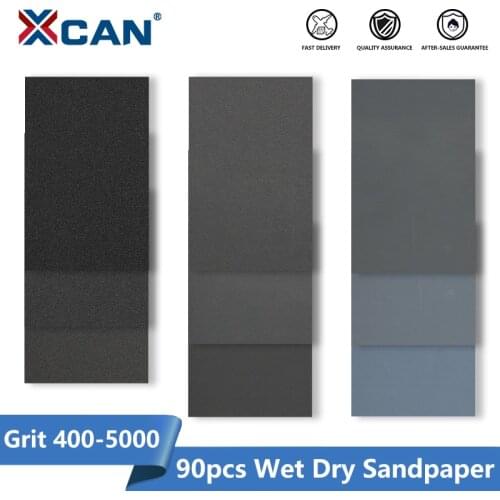 XCAN Sanding Paper Water/Dry Abrasive SandPapers 90pcs Grit 400 800 1000 1200 1500 2000 2500 3000 5000 for Polishing Sand Paper
