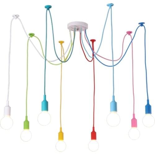 Nordic Spider Pendant Lamp E27 Colorful Long Cords Adjustable Retro Loft Hanging Lamps Lights Decorative Fixture Lighting
