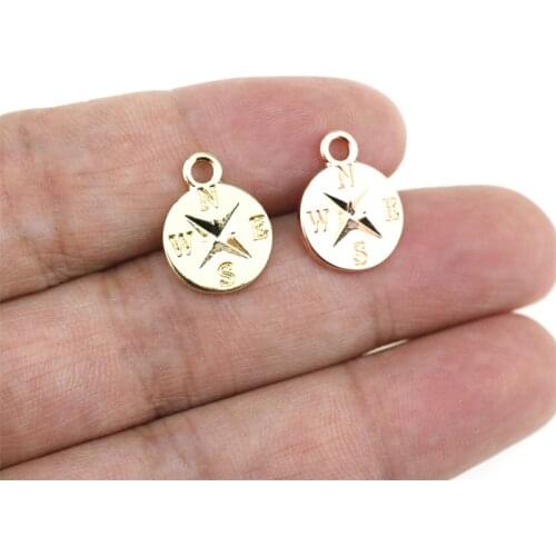 Newest 20Pieces 12*16mm Gold Color Shiny Compass Charms Necklace Pendant Accessory Charms For DIY Jewelry Making