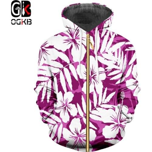 OGKB Purple Hoodies Men/Women 2018 Sudaderas Hombre Hip Hop Brand Cool Print Flowers Zipper Hoodie Sweatshirt Slim Fit Hoody Top