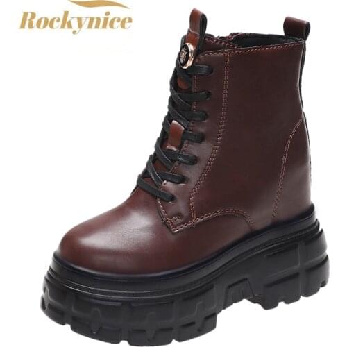 Autumn Chunky Ankle Boots 2021 New Womens Round Toe Thick Bottom Winter Boots Black Platform Short Boots Woman Wedge 11cm Heels