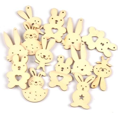 25pcs Easter Egg Bunny Natural Wooden Ornaments Easter Party Decoration Pendant Kids Handmade DIY Crafts Table Scatter Decor