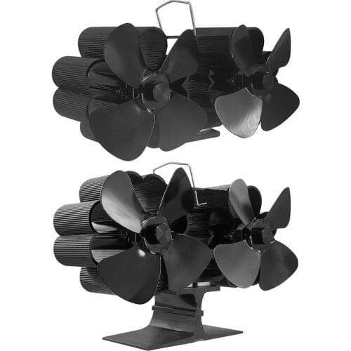 Black Fireplace 8 Blades Burning Stove Fireplace Fan Heat Powered Dual Motor Stove Fan Home Fireplace Fan Efficient Heat Distrib