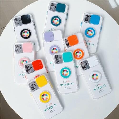 Push Window Lens Shockproof TPU Transparent Phone Case For iPhone 12 mini 11 pro Xs max XR 8 7 plus Ring Stand Holder Back Cover