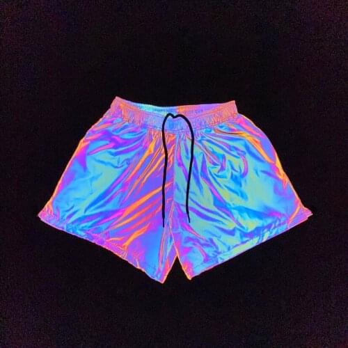 Drop shipping soft fabric design women colorful reflective shorts female anti-light casual short femme elastic waist