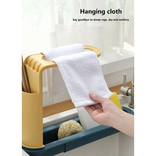 Sink Telescopic Drain Rack, 2-layer Large Capacity, 4 Hooks Hollow at the Bottom for Draining Tool