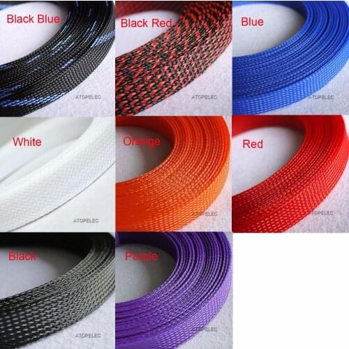 25mm Wide 1" Braided PET Expandable Sleeving Cable Wire Sheath Black/Red/Orange/Green/Blue/Purple/Gray/White/Pink/Silver