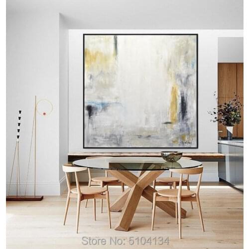 Hand Painted Oil Painting Modern Abstract Art White Amber Yellow Blue Oil Painting Contemporary Art Interior Design Wall Art