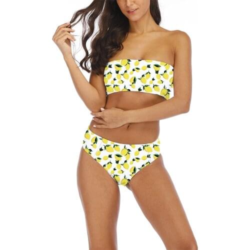 Orange Print Bikini Sexy Off Shoulder Strapless Push Up Bra Swimsuit Bathers Bathing Suit High Waist Swimwear Stroj Kapielowy