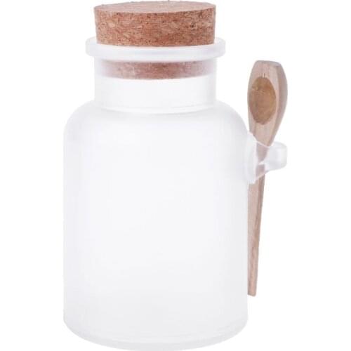 4X7B Scrub Bath Salt ABS Bottle Sealed Jar Wooden Spoon Soft Cork Storage Stopper Bottle Frosted Seal Bottle Refillable Mask Jar