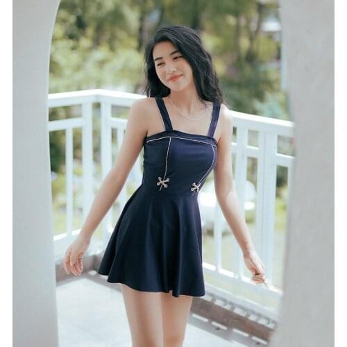 Conservative Korean Style Braces One Piece Swimsuit Skirt Swimwear Women 2021 Monokini Bathing Suit Beach Wear Swimming Suits