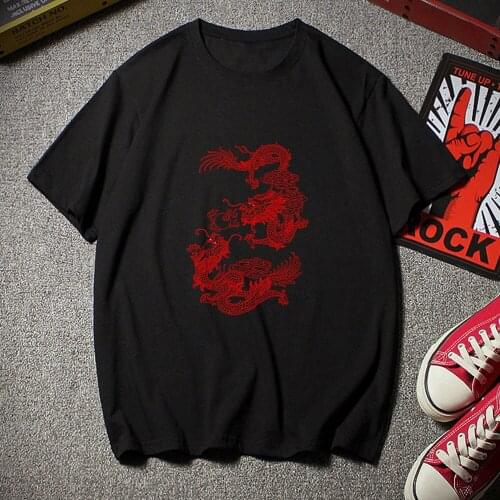 Chinese Dragon Print Loose Top Punk Women T-shirt Vintage Summer Harajuku Drop Shoulder Short Sleeved T Shirt Gothic Streetwear