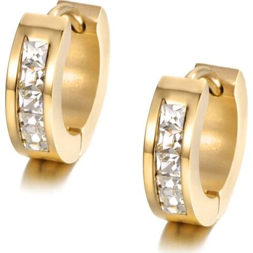 Cubic Zirconia Hoop Earrings White Crystal Jewelry Stainless Steel Rose Gold Color Rhinestone Earrings For Women E18484