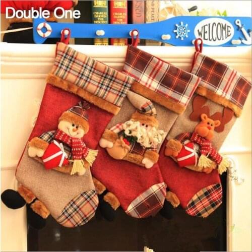 Christmas Stocking Gift Bags Large XMAS Santa Claus Snowman Elk Child Tree Party Decoration Jewelry Candy Gift Pouch 1PC