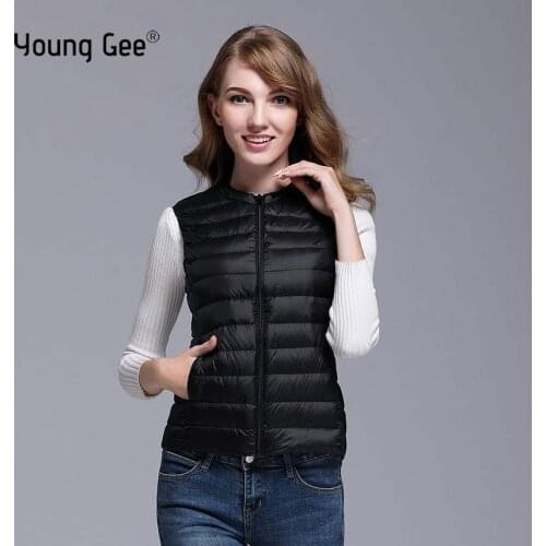 Young Gee Ultra Light White Duck Down Women Vest Thin Coat Sleeveless Jacket Round Collar Lightweight Windproof Warm Waistcoat
