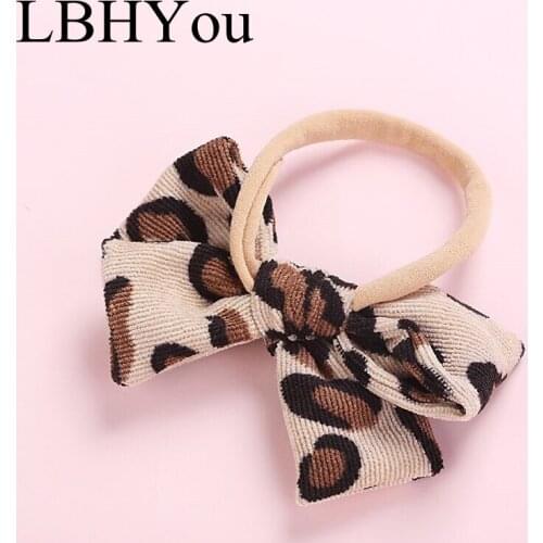 1pc New Girls Leopard Corduroy Nylon Headbands Newborn Baby Girls Thinny Elastic Nylon Bows Hairbands Hair Accessories