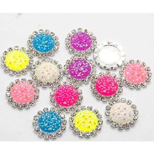 10pcs 15x15mm Mixed AB Color Resin Babysbreath Flatback Silver Metal Rhinestone Cabochon Base Cameo Setting DIY Jewelry Charms