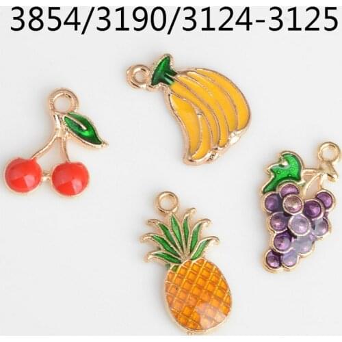 10pcs New oil alloy fruit cherry banana grape pineapple pendant, metal enamel fruit charms for bracelet jewelry DIY ornament