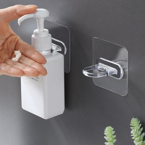 10pcs Transparent Round Hook Bathroom Kichen Cabinet Self Adhesive Hooks Wall Mounted Shower Gel Bottle Rack Holder