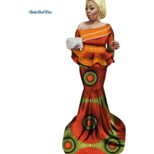 African Beads Top and 3D Flower Skirts Sets for Women Vestidos Long Skirts Bazin Riche Traditional African Women Clothing WY2467