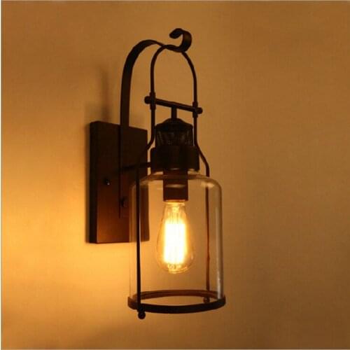 American style rural industrial antique LOFT bedroom bedside lamp retro iron glass wall lamp balcony wall lamp