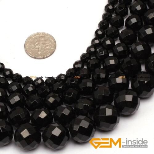Round Faceted(32 Faces) AA Grade Black Agat Beads Natural Stone Bead DIY Bead For Jewelry Making Strand 15" Wholesale