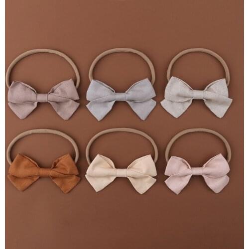Newborn Baby Elastic Headband Sweet Linen Bow Knot Stretchy Hair Band Toddler Infant Kids Girls Decorative Hair Accessories 69HE