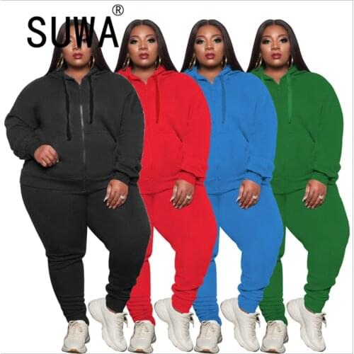 European Fashion Hoodies Top And Long Pant Casual Big Size 2 Pieces Street Tracksuit Matching Suit