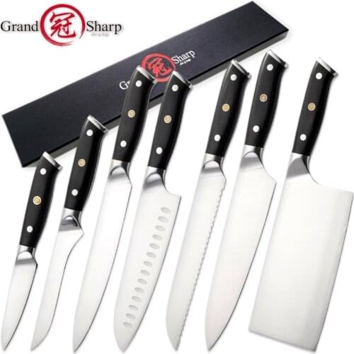 Grandsharp Chef Knife Set German Steel Kitchen Knives Santoku Boning Bread Paring Cleaver Home Decor 2020 Chefs Christmas Gift
