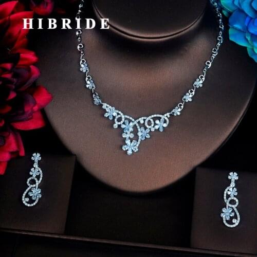 HIBRIDE Clear Flower Design Shinny Cubic Zirconia Women Jewelry Sets Earring Set Wedding Bride Dress Accessories Gifts N-371