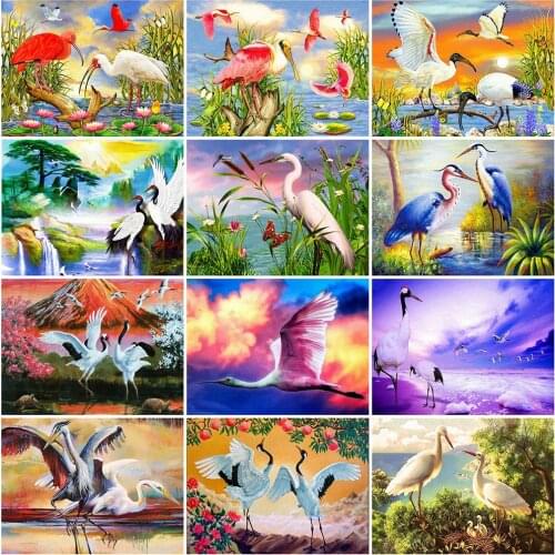HUACAN Diamond Painting Red-Crowned Crane Full Square Round Drill Diamond Embroidery Animal Cross Stitch Mosaic Sunset Wall Art