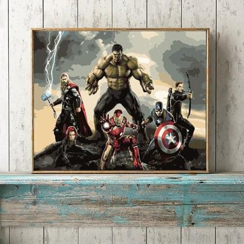 The Avengers Diy Oil Painting By Numbers Marvel Superhero Iron Man Hulk Captain America Handpaint Canvas Poster For Kids Room