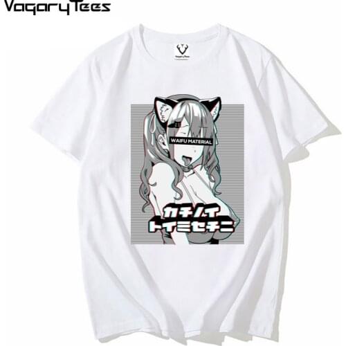 Kawaii Ahegao 2021 Summer Harajuku Fashion Men Waifu material ahegao face T Shirts Men O-Neck Tees Casual ANIME NEKO GIRL Tshirt